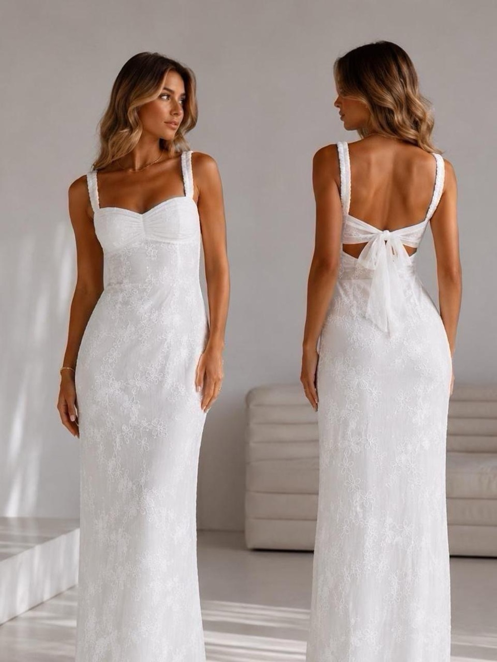 Princess Polly White Lace Tie-Back Maxi Dress